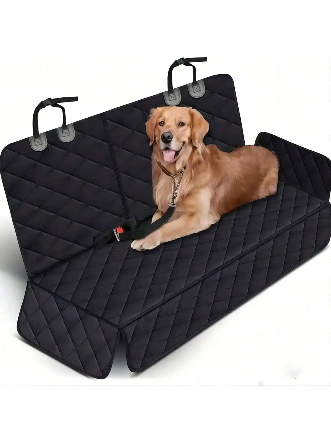 Waterproof dog car seat cover with armrest by Mon ami à quatre pattes, showing durable fabric and adjustable straps in a vehicle seat.