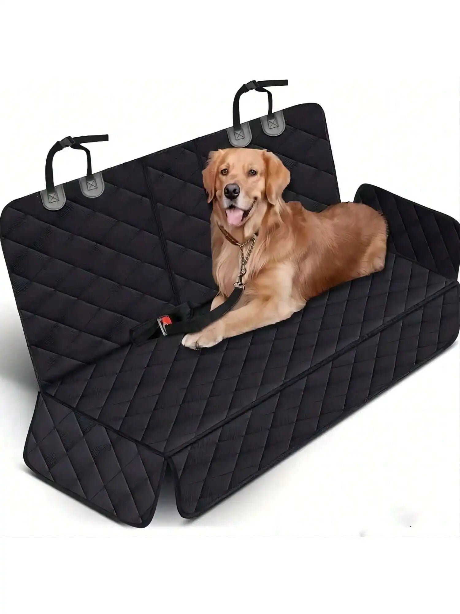 Waterproof dog car seat cover with armrest by Mon ami à quatre pattes, showing durable fabric and adjustable straps in a vehicle seat.
