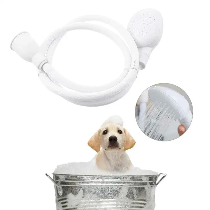 Pet bathing shower sprayer for dogs and cats by My Four-Legged Friend, showing a handheld sprayer with adjustable water flow