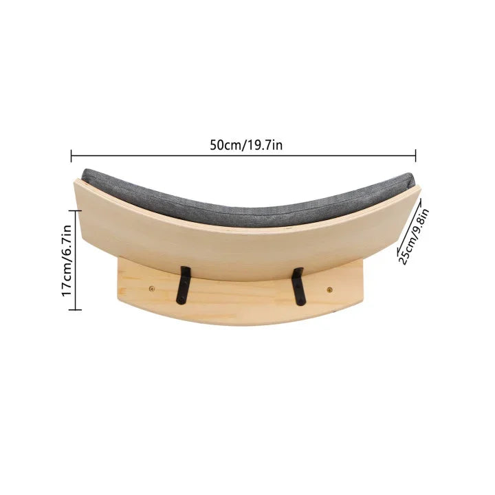 Wall mounted wooden cat shelves by Mon ami à quatre pattes, showing multiple levels and natural wood finish for cats to climb and rest.