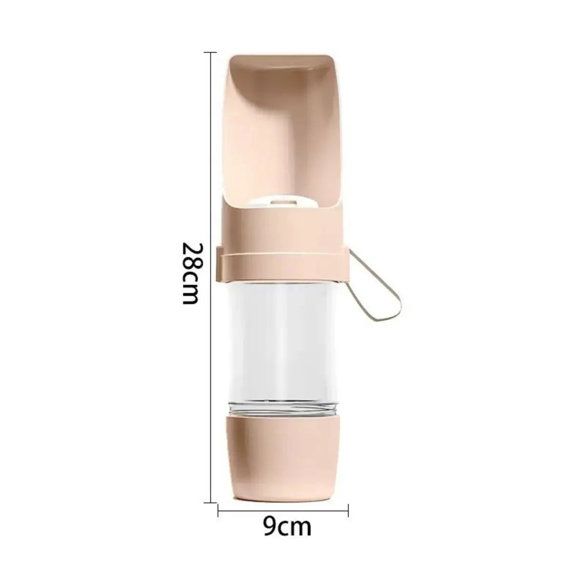Portable dog water bottle with food container by Mon ami à quatre pattes, featuring a compact design for pet hydration on the go.