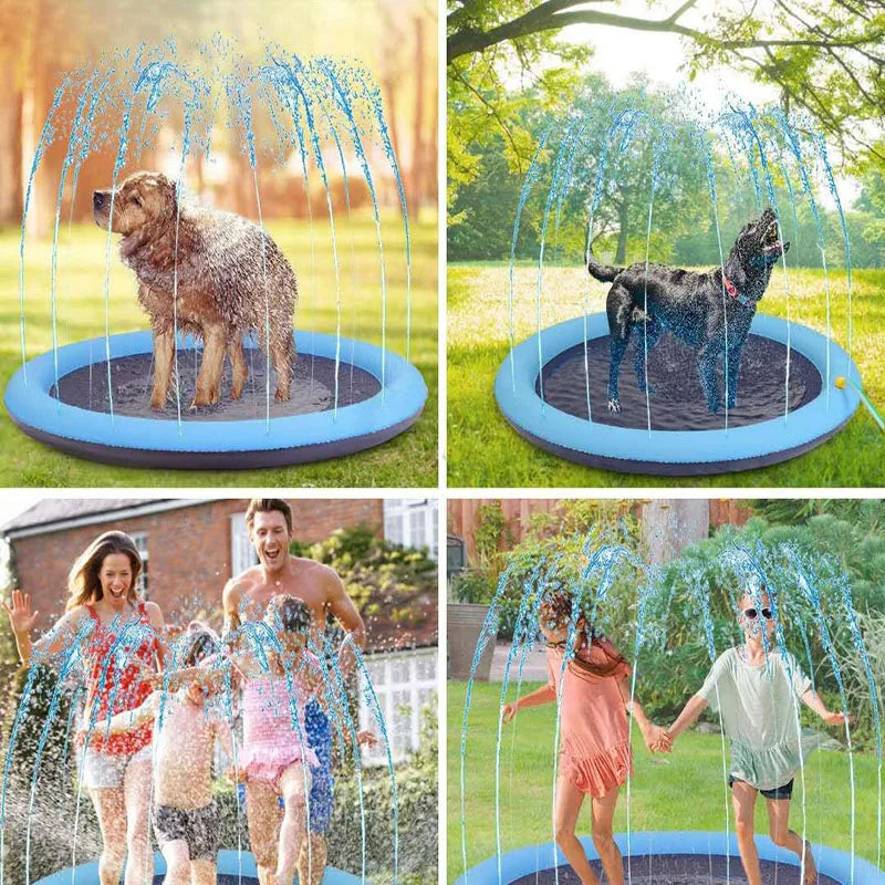 Pet Water Sprinkler Play Mat for Dogs by Mon ami à quatre pattes, featuring a colorful, interactive water play mat for dogs.