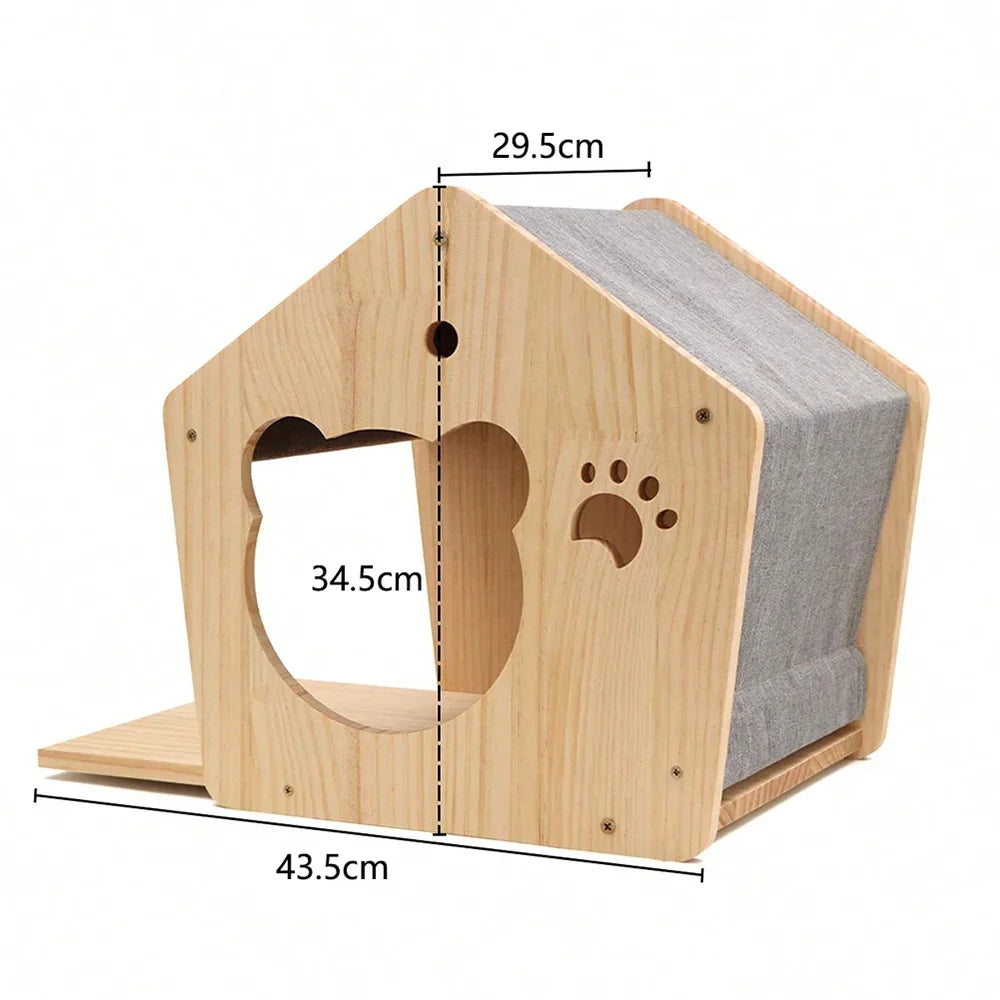 Wall mounted wooden cat shelves by Mon ami à quatre pattes, featuring natural wood finish and multiple levels for cats to perch.