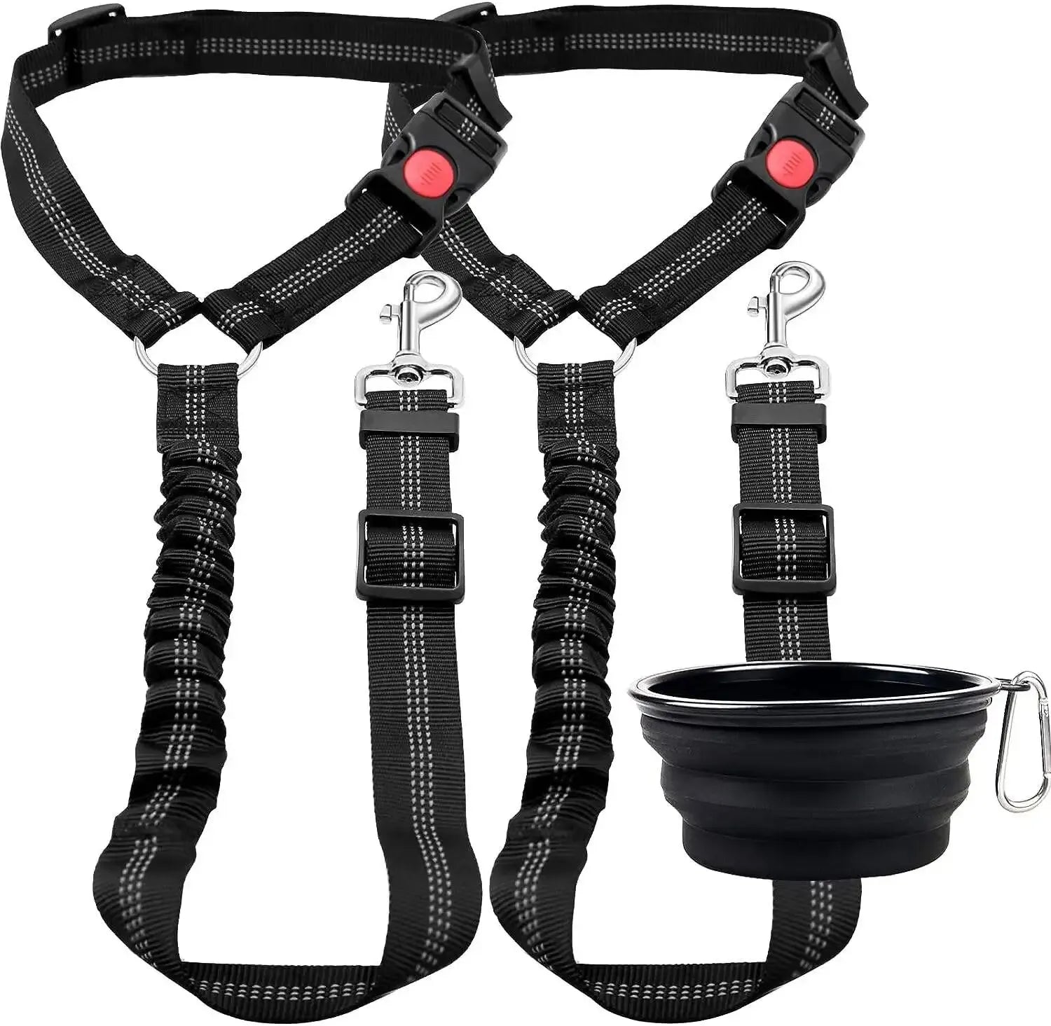 Pet car seat belt for dogs by Mon ami à quatre pattes, showing adjustable strap and clip for vehicle safety.