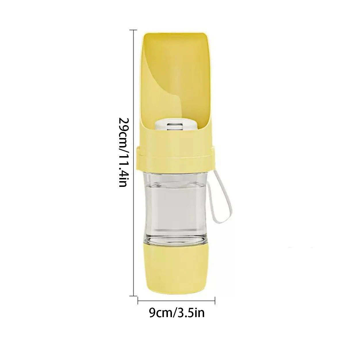 Portable dog water bottle with food container from Mon ami à quatre pattes, featuring a compact design for pet hydration on the go.