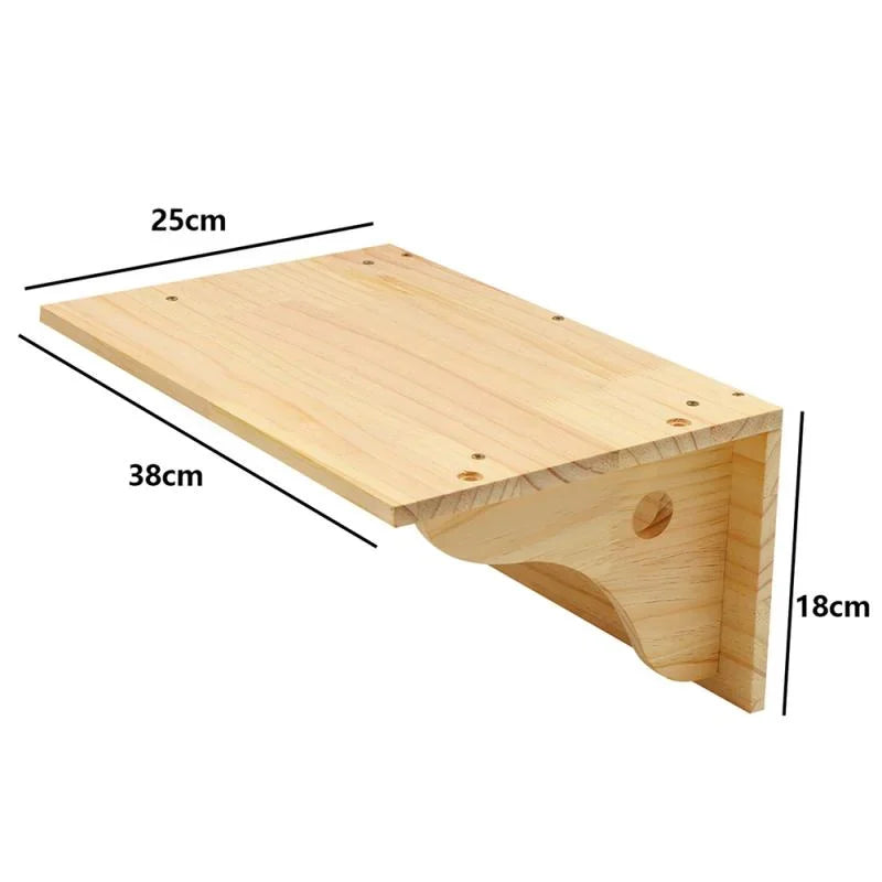 Wooden wall mounted cat shelves by Mon ami à quatre pattes, showing multiple cozy resting platforms for cats.