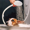 My Four-Legged Friend pet bathing shower sprayer for dogs and cats, handheld showerhead with adjustable water flow.
