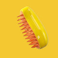 Mon ami à quatre pattes 3-in-1 electric pet steam brush with handle and steam vents for grooming and cleaning pets effectively.