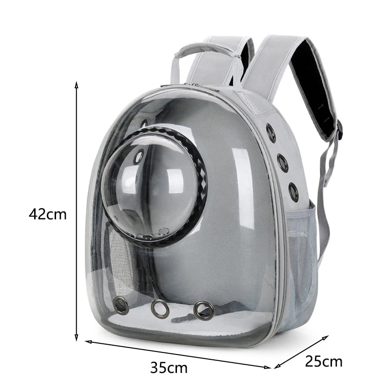 Cat travel bag backpack in capsule style by Mon ami à quatre pattes, featuring mesh windows and adjustable straps for pet comfort.
