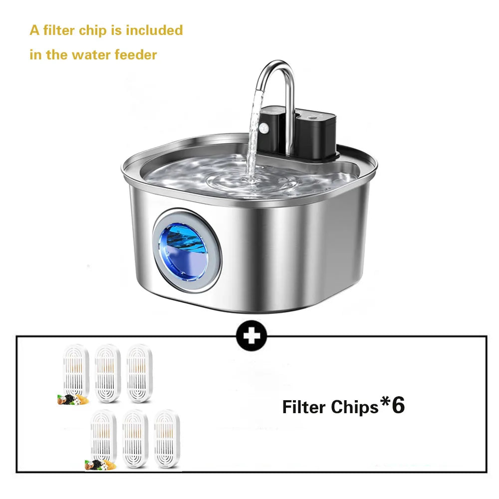 Wireless rechargeable pet water fountain by Mon ami à quatre pattes, showing the compact, sleek design with flowing water spout.