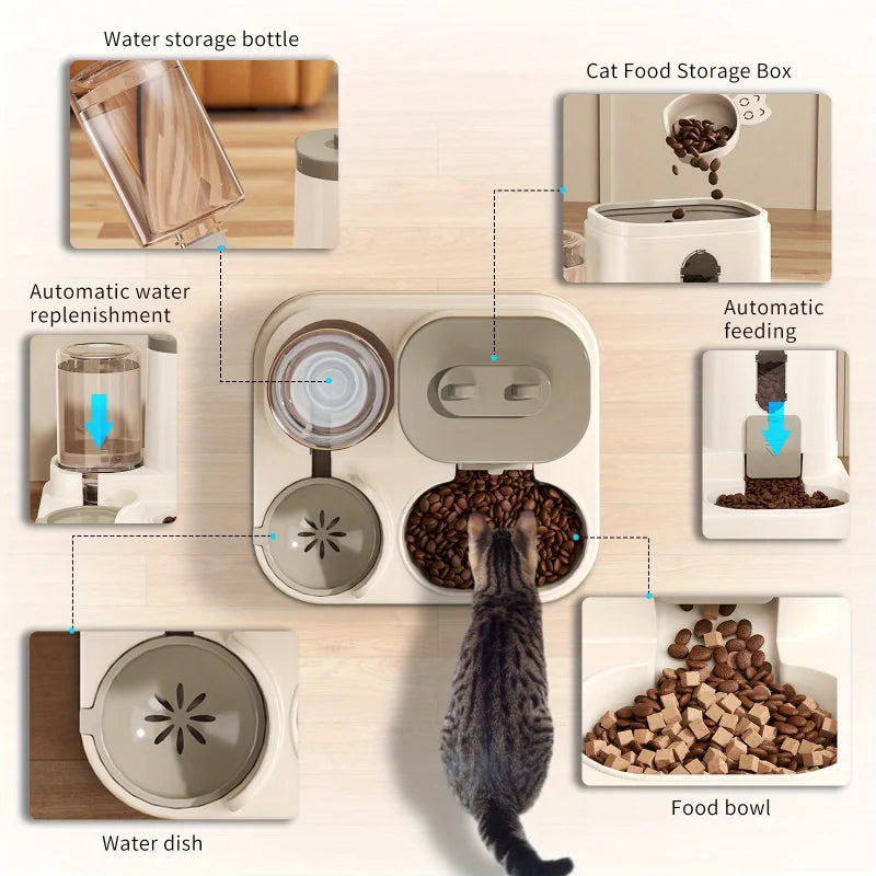 Large capacity cat feeder with water bowl by Mon ami à quatre pattes, featuring a sleek design and easy access for pets.
