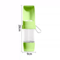 Portable Mon ami à quatre pattes dog water bottle with food container, compact design for outdoor pet hydration and feeding.