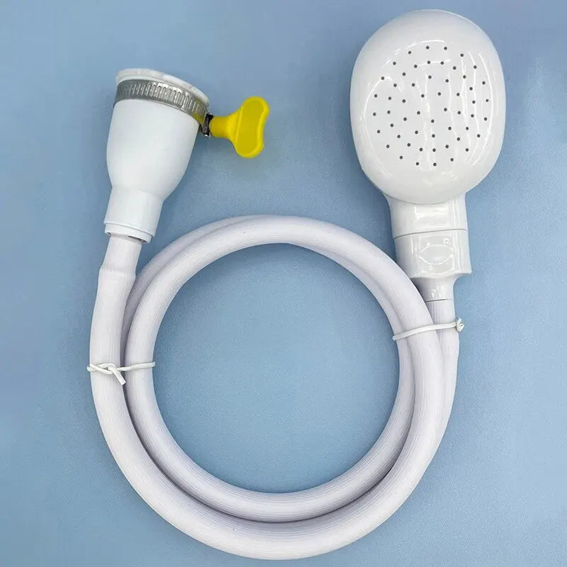Pet bathing shower sprayer for dogs and cats from My Four-Legged Friend, showing a handheld spray nozzle with water streaming.