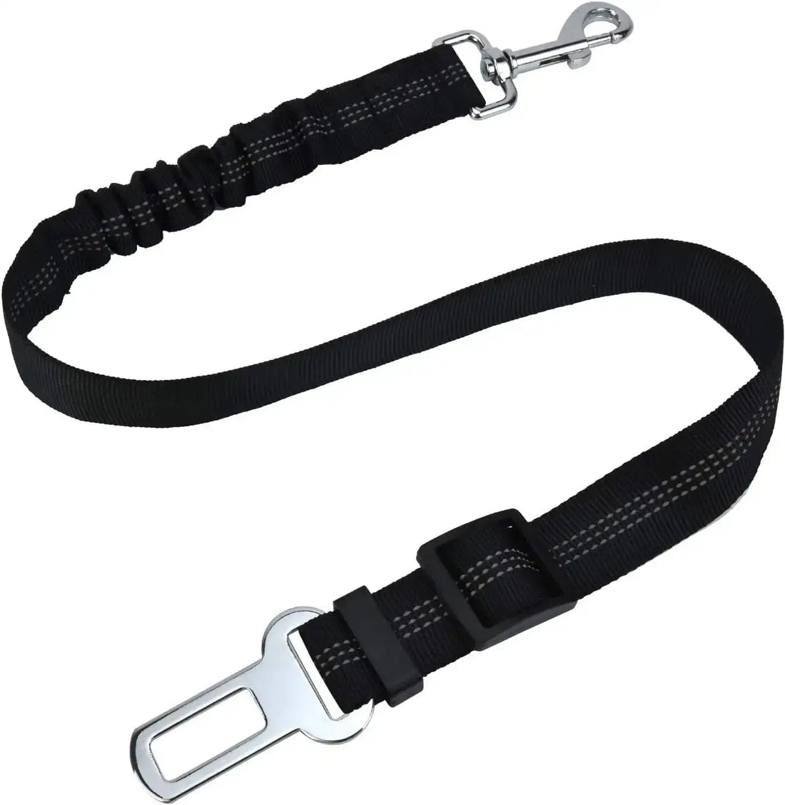 Dog pet car seat belt from Mon ami à quatre pattes, adjustable nylon strap with metal clip for secure vehicle restraint.