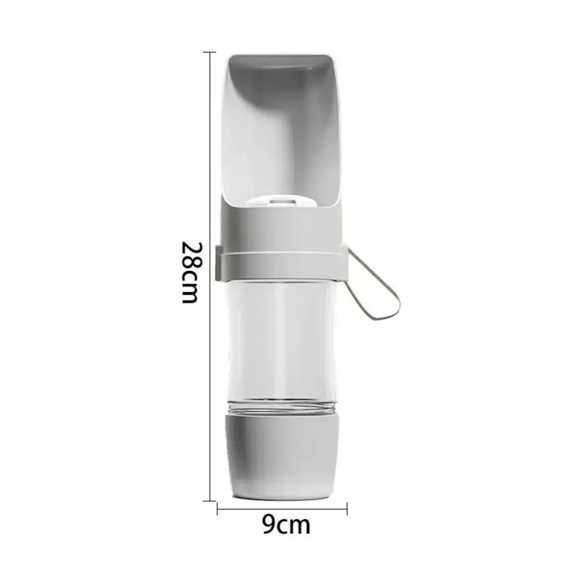 Portable dog water bottle with food container from Mon ami à quatre pattes, featuring a compact design for on-the-go pet hydration.