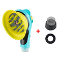 My Four-Legged Friend dog and cat shower head with massage brush for grooming and bathing, featuring adjustable spray settings.